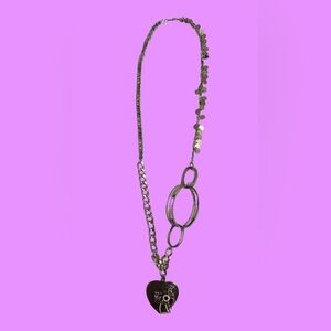 Silver Necklace with Angel holding a Purple Heart Pendant